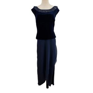 Vtg 90s NWT Cachet Velvet Top Chiffon Skirt‎ Set Sz L/10 Navy Blue Whimsy Goth